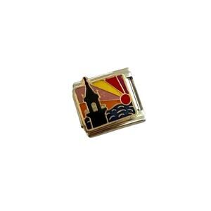 Sunset Lighthouse Nautical 9mm Italian Charm Stainless Steel Link Bracelet Y2K